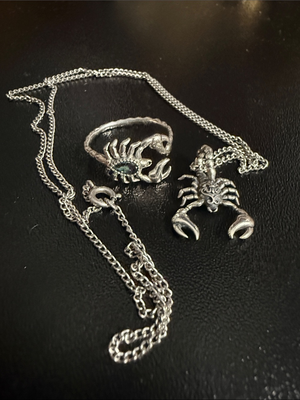 925 Silver Scorpion Pendant Necklace and 925 Ring Set